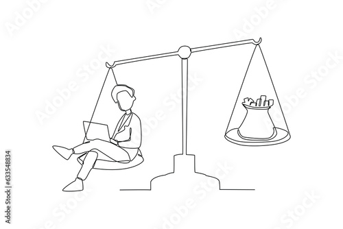 One continuous line drawing of work life balance concept. Doodle vector illustration in simple linear style. 