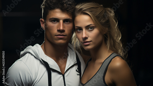 portrait of sporty young couple in sportswear looking at camera and smiling.