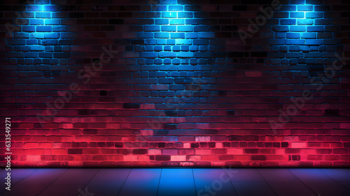 Canvas Print Neon light on brick walls that are not plastered background and texture