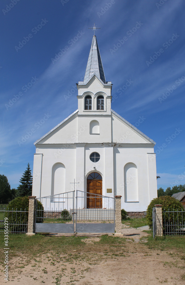 Catholic church in Eglaine, Latvia with blue sky