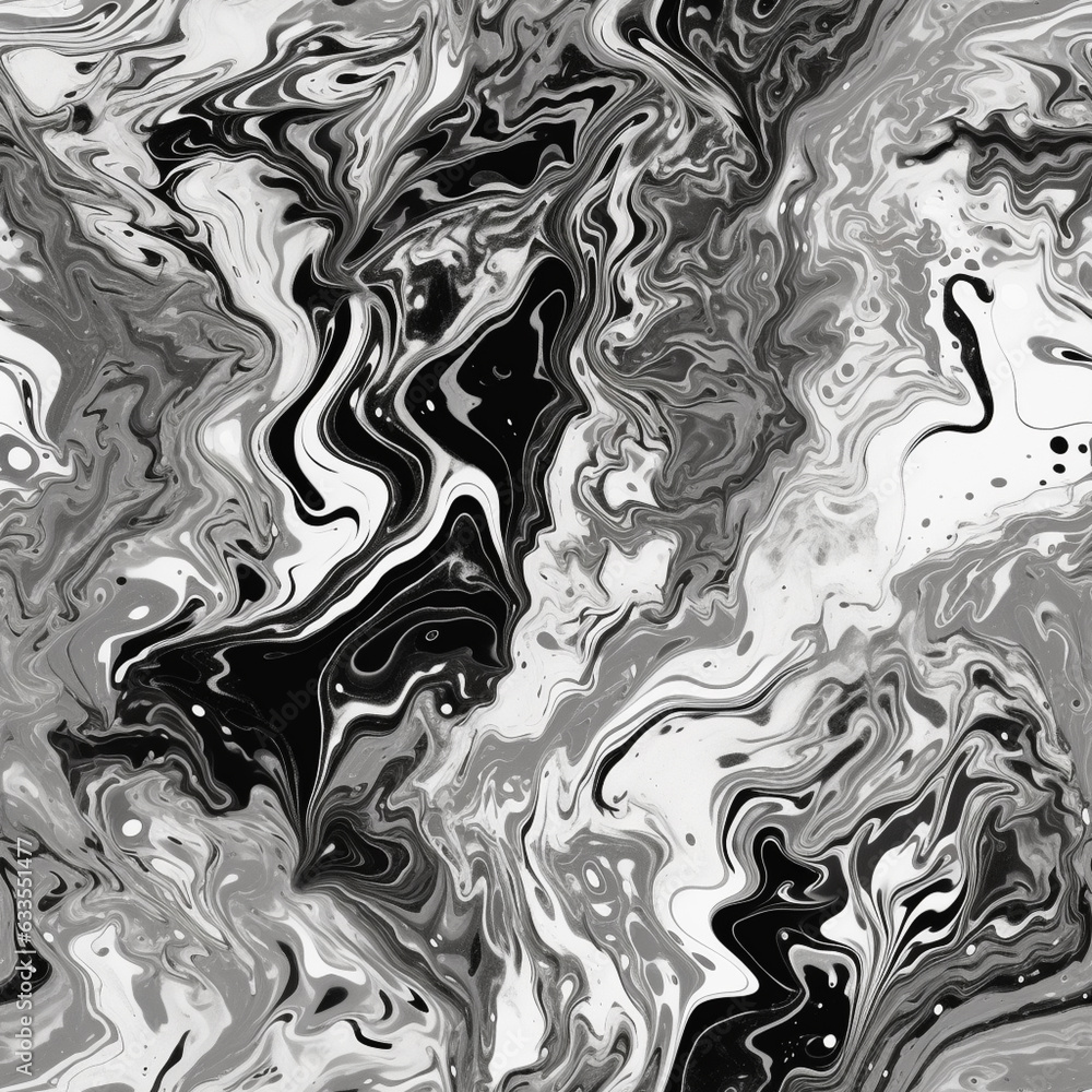 Seamless pattern with black and white marble. Decorative acrylic paint pouring rock marble texture.