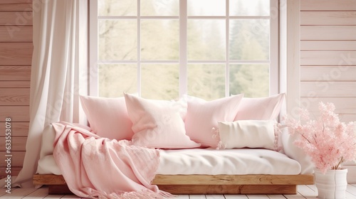 Sofa interior with a warm pink color