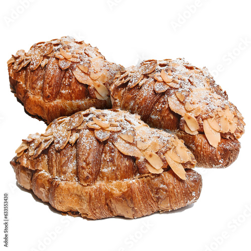 Croissants with almond on a white background