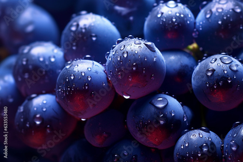 Top down view of fresh red grapes with drops of water