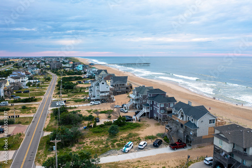 Aerial View of Avon North Carolina Looking Toward the Avon Pier in the Outer Banks with Large Beach Homes