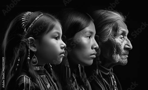 Side profile of three generations of Native American Indian women