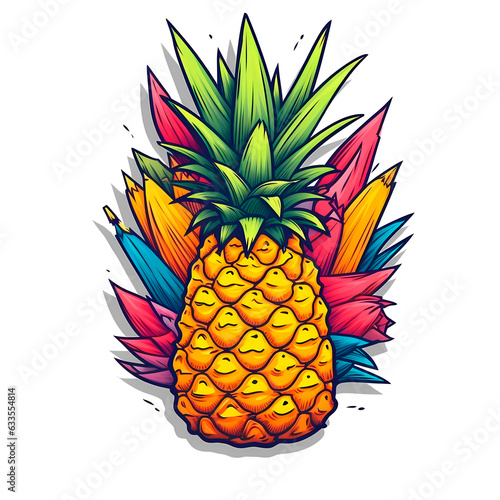 pineapple illustration with colored bands for graphic composition, for craft product and t-shirts