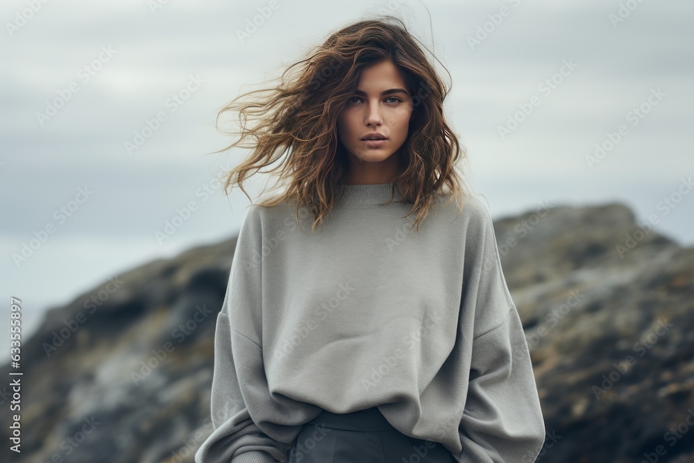 Minimalist Winter Look with a Cozy Oversized Sweater, Generative AI Minimalist Winter Look with a Cozy Oversized Sweater, Generative AI