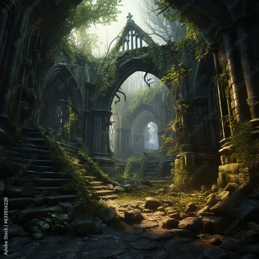 Mysterious fabulous ruins. High quality illustration