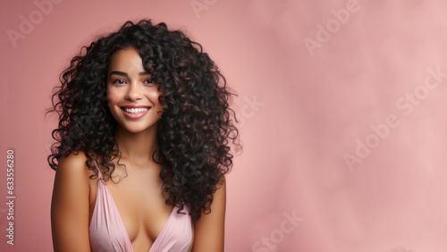 Beautiful afro-american girl with curly long hair, Treatment, care and spa procedures.