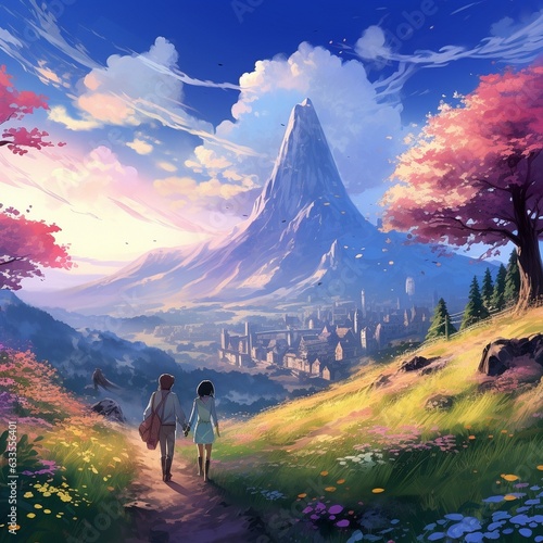 Beautiful summer landscape in anime and fantasy style. High quality illustration © NeuroSky