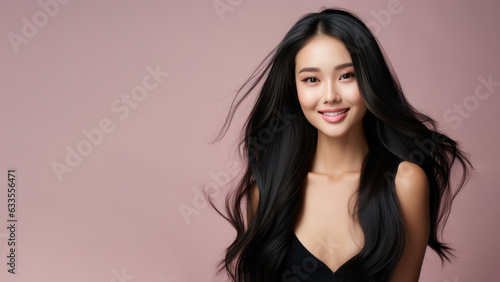 Beautiful girl with long black hair, Treatment, care and spa procedures.