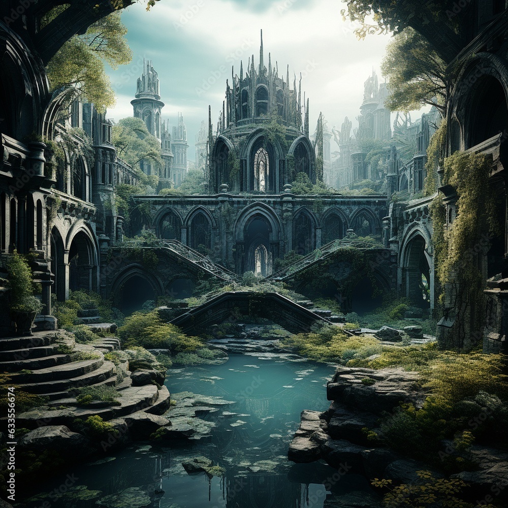 Mysterious fabulous ruins. High quality illustration