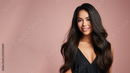 Beautiful girl with long black hair, Treatment, care and spa procedures.