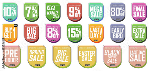 Sale banners design template, discount tags. Set promo icons for online stores, vector illustration