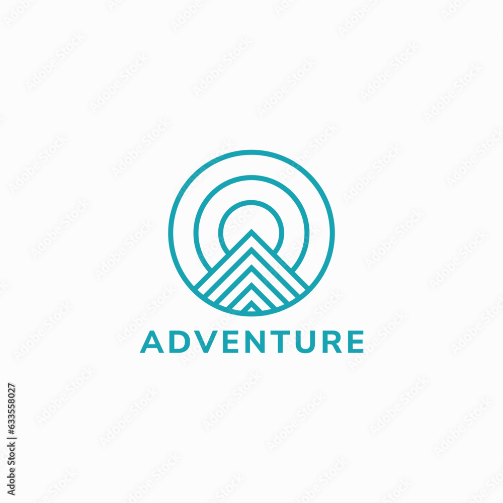 Mountain and sunshine logo of several lines. Perfect for business vacations and adventures. Mountain and sunshine logo of several lines. Perfect for business vacations and adventures.
