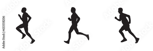 Running side view vector silhouette. Sprinting man vector silhouette. Runner starts running. 