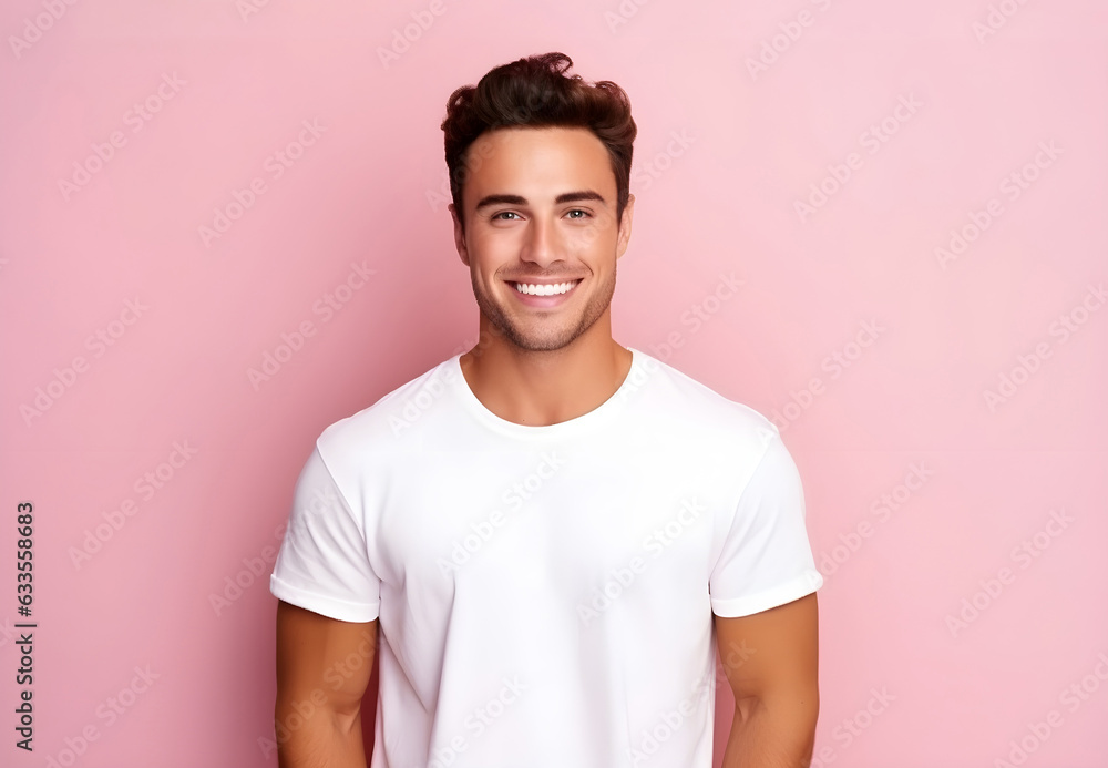 Portrait of young smiling man standing against pink studio background. Handsome hispanic man in black t-shirt looking at camera and cool smile on face, copy space. Portrait of young smiling man standing against pink studio background. Handsome hispanic man in black t-shirt looking at camera and cool smile on face, copy space.