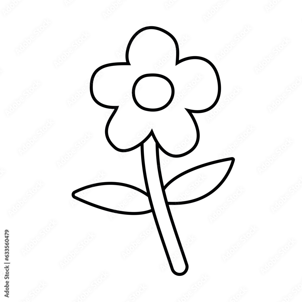 Vector hand drawn doodle flat outline flower isolated on white background Vector hand drawn doodle flat outline flower isolated on white background