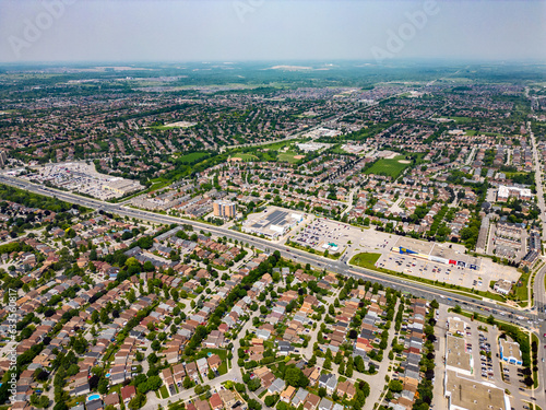 Stunning drone photo capturing the pristine green grass and beautiful homes along Kingston Road Westney. An exceptional view of Ajax real estate at its fines
