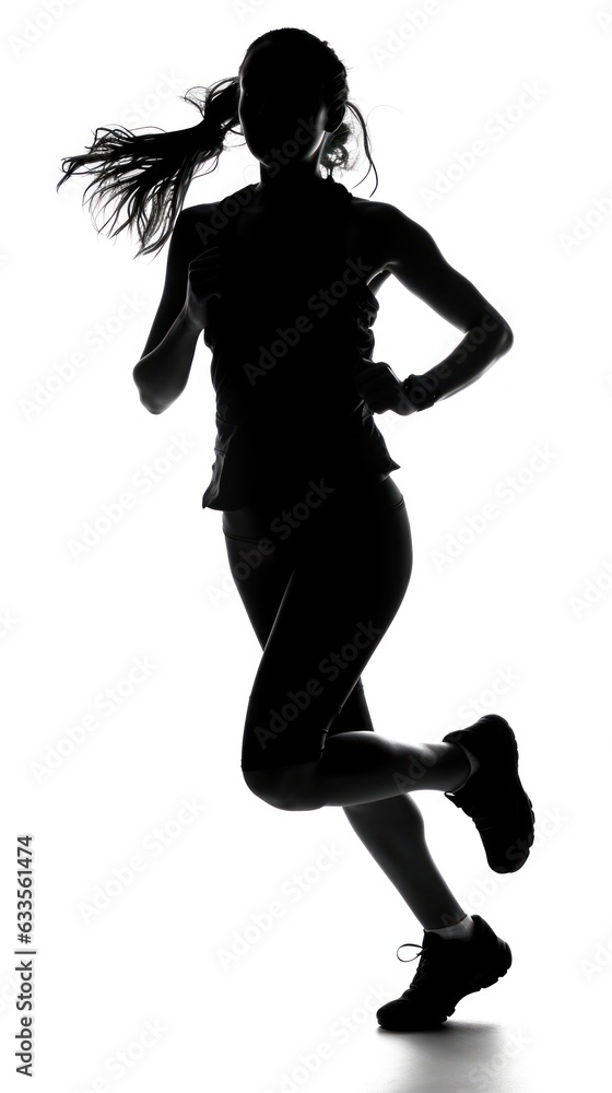 Empowering Strides: Determined Female Runner Silhouette, generative ai
