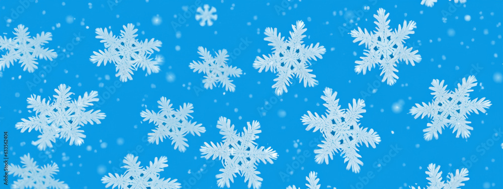 abstract winter christmas background of levitating snowflakes on light blue background, banner festive design created with generative ai technology abstract winter christmas background of levitating snowflakes on light blue background, banner festive design created with generative ai technology