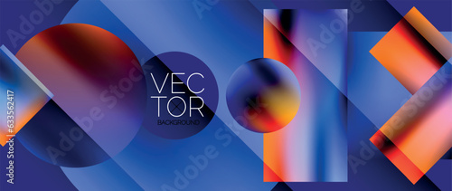Squares and circles design. Fluid color gradients with metallic effects. Serene synergy of shapes, merging squares and circles into harmonious, captivating design