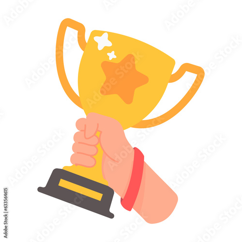 Hands raise the trophy. Winning the number one sports game competition