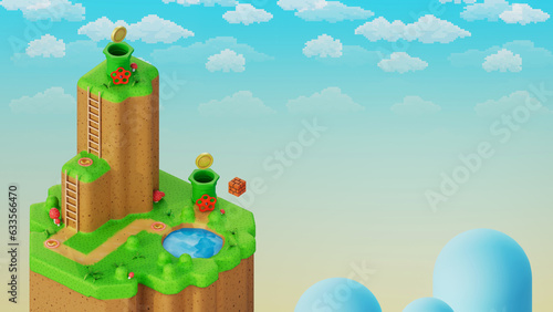 video game pipe platform level with space for text - 3D Illustration