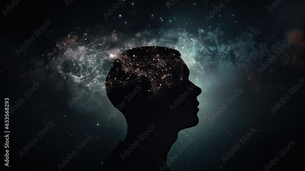 Silhouette of a man with the universe space as a brain
