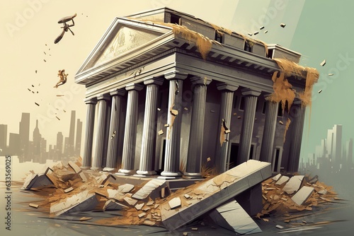 Bank collapse. A bank or financial institution, going down failing or collapsing. Generative AI