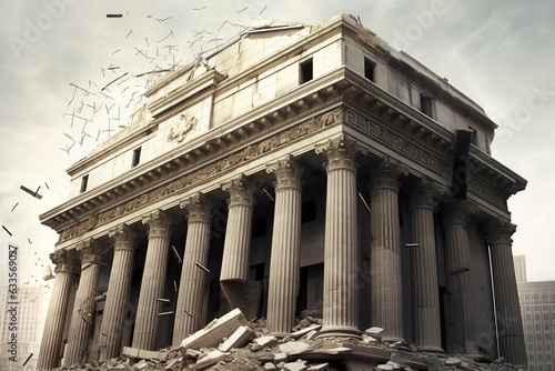 Bank collapse. A bank or financial institution, going down failing or collapsing. Generative AI