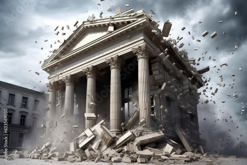 Bank collapse. A bank or financial institution, going down failing or collapsing. Generative AI