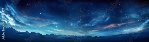 Panorama dark blue night sky, milky way and stars on dark background, Universe filled with stars, nebula and galaxy,  photo