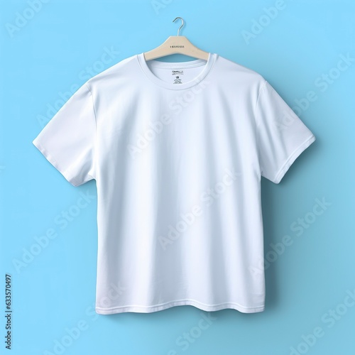 Simple White T-Shirt on Soft Blue Background. AI Generative