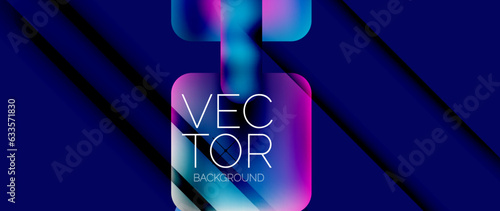 Dynamic bright colorful geometric elements with fluid gradients, lights, shadows blend in a minimal backdrop, creating captivating composition