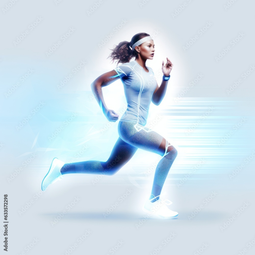 Vibrant Velocity: Showcasing the High-Speed Action of a Female Runner, generative ai