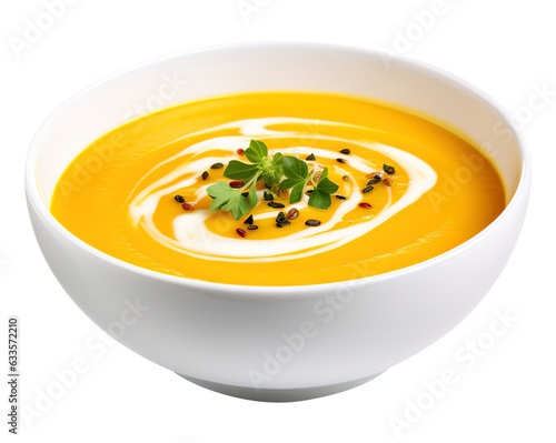 pumpkin creamy soup on transparent or white background, png