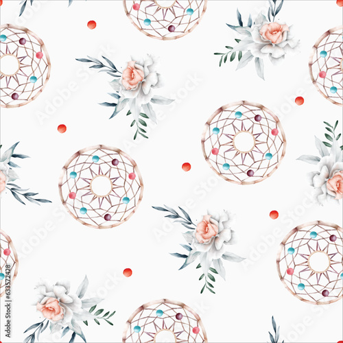 beautiful flower and dreamcatcher seamless pattern