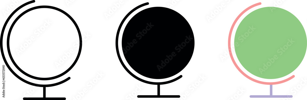 Globus map icons collection, Earth globe symbol, travel to world, plated for web, logo. Vector ilustration Globus map icons collection, Earth globe symbol, travel to world, plated for web, logo. Vector ilustration