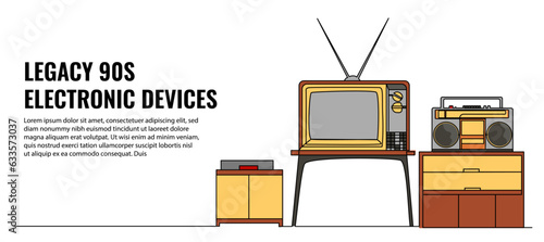 Set of classic electronic media vector illustration. Modern flat in continuous line style.