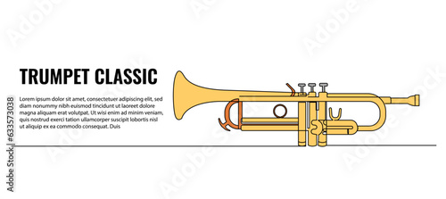 Trumpet vector illustration. Modern flat in continuous line style.