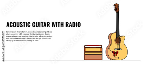 Guitar with radio vector illustration. Modern flat in continuous line style.
