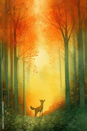 Watercolor illustration of fox in the autumn forest © Veniamin Kraskov