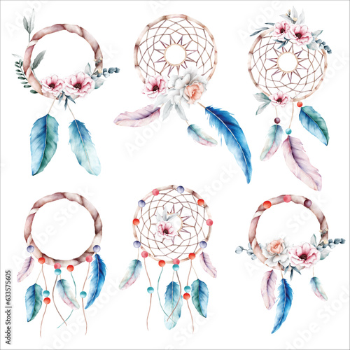 beautiful flower and dreamcatcher bouquet illustration