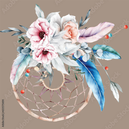 beautiful flower and dreamcatcher bouquet illustration