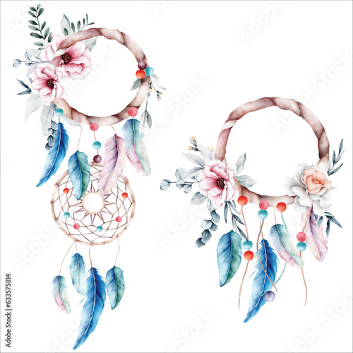 beautiful flower and dreamcatcher bouquet illustration