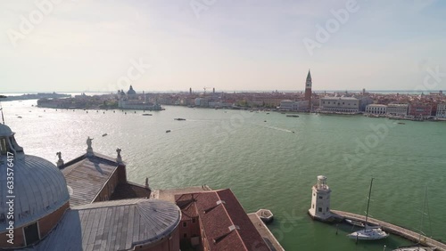 Aerial views of venice from san giorgio maggiore bell tower on a sunny day photo