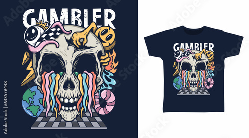 Skull doodle gambler t shirt and apparel design concepts