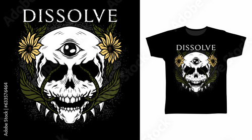 Skull head with flowers t shirt and apparel design concepts